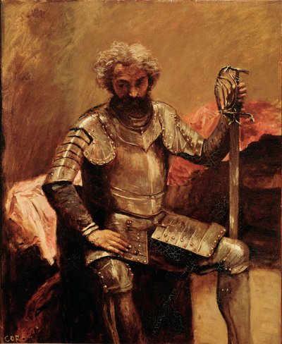 Man in armor or Man of arms sitting by Jean Baptiste Camille Corot