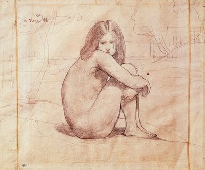 Naked girl sitting, drawing by Jean-Baptiste-Camille Corot by Jean Baptiste Camille Corot