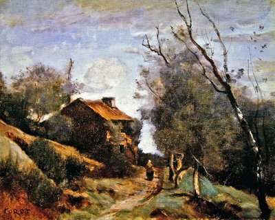 Path leading to a house in the country by Jean Baptiste Camille Corot