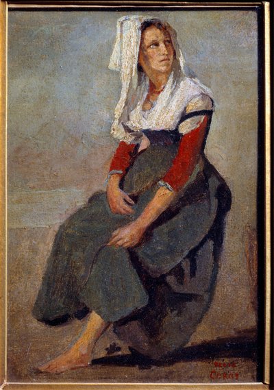 Portrait of the Italian Maria de Sorre, Sitting with the Head Up by Jean Baptiste Camille Corot