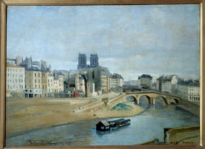 Quai des silvers and the Pont Saint Michel. View of Paris by Jean Baptiste Camille Corot