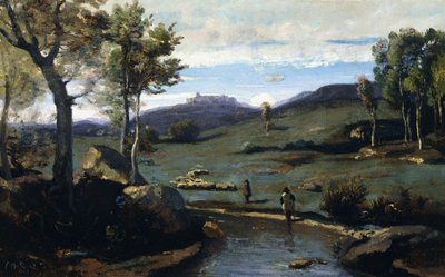 Roman Countryside - Rocky Valley with a Herd of Pigs by Jean Baptiste Camille Corot