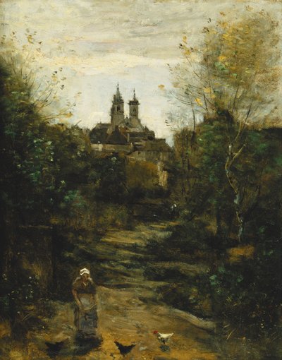 The Way to Church (detail) by Jean Baptiste Camille Corot