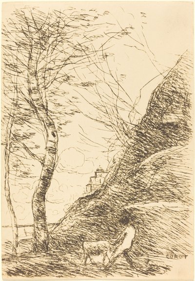Shepherd Struggling with a Goat by Jean Baptiste Camille Corot