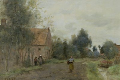Sin near Douai, Village Street in the Morning, Grey Weather, 1872 by Jean Baptiste Camille Corot