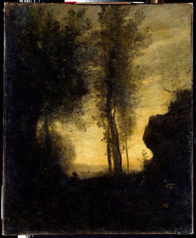 Sitting Goat Playing Flute in a Clearing by Jean Baptiste Camille Corot