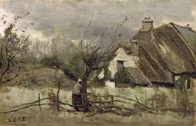 Thatched Cottage in Picardie by Jean Baptiste Camille Corot