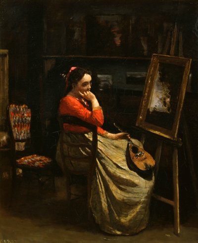 The Workshop of Corot, Young Woman with Red Blouse, 1865-1870 by Jean Baptiste Camille Corot