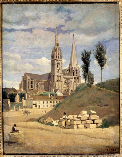 The cathedral of Chartres: Exterior view of the Cathedral of Notre Dame of Chartres by Jean Baptiste Camille Corot