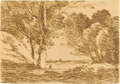 Tower on the Horizon of a Lake by Jean Baptiste Camille Corot