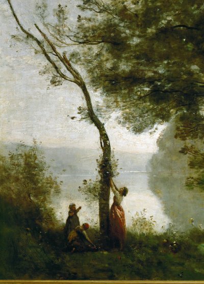 Tree and Woman, Souvenir of Mortefontaine, France by Jean Baptiste Camille Corot