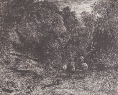 Two Travelers in a Forest by Jean Baptiste Camille Corot