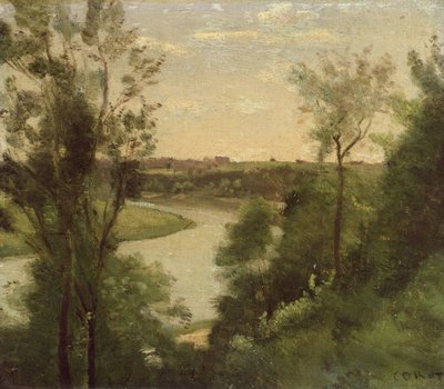 A River Seen from Above Between the Trees by Jean Baptiste Camille Corot