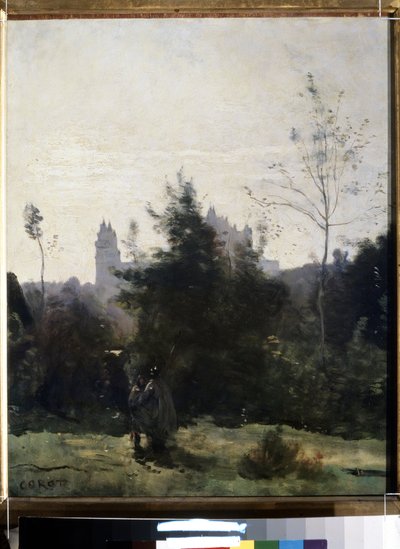 View of the Pierrefonds Castle in Oise by Jean Baptiste Camille Corot