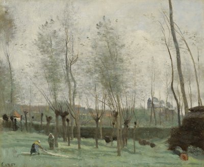 Washerwomen in a Willow Grove by Jean Baptiste Camille Corot