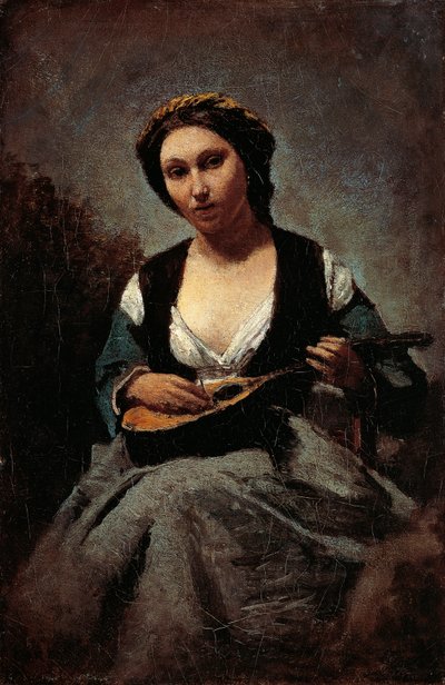 Woman with Mandolin by Jean Baptiste Camille Corot