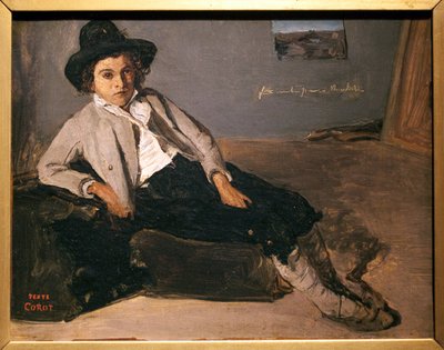 Young Italian seated by Jean Baptiste Camille Corot