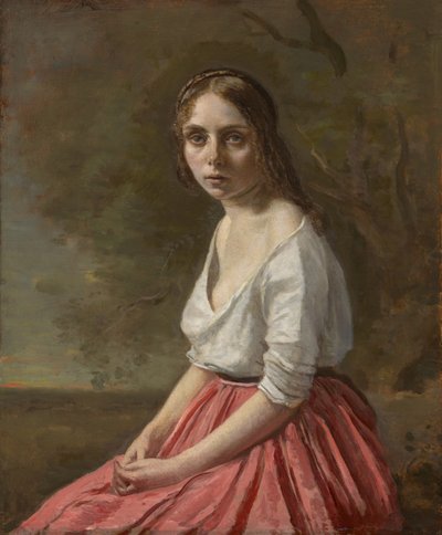 Young Woman in a Pink Skirt, c.1845-50 by Jean Baptiste Camille Corot