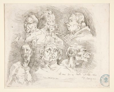 Sketches of Grotesque Heads by Jean Baptiste Carpeaux