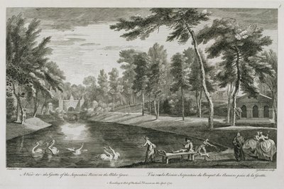 A View to the Grotto of the Serpentine River in the Alder Grove at Stowe, engraved by George Bickham by Jean Baptiste Claude Chatelain