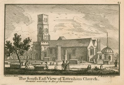 The south east view of Tottenham Church, London by Jean Baptiste Claude Chatelain