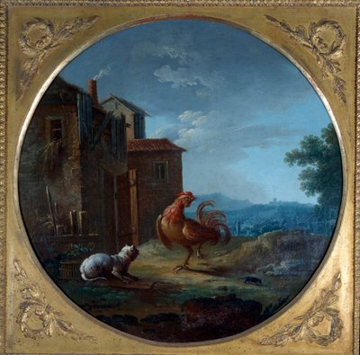 The pig, the cat and the mouse. Illustration for the fable by Jean de La Fontaine by Jean Baptiste Claudot