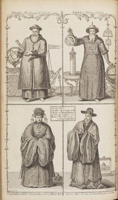Portraits of Ferdinand Verbiest, Adam Schall, Candida Xu and Xu Guangqi From A description of the e by Jean Baptiste Du Halde