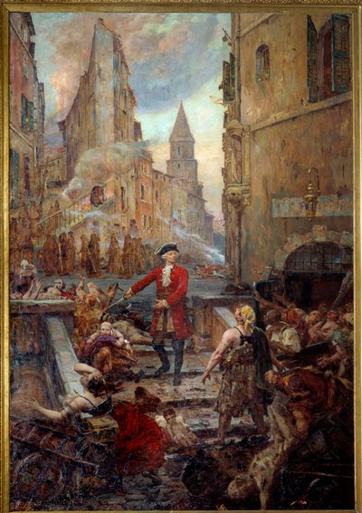 The Chevalier Roze at the Montee des Aroules in Marseille. Nicola Roze (1675-1733) unleashes the Armoules district in Marseille from the corpses of the pestiferes during the great plague of 1720. Painting by Jean-Baptiste Duffaud (1852-1927) by Jean Baptiste Duffaud