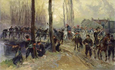 Ambush Near a Bridge Defended by Troops, Early Morning, 1870 by Jean Baptiste Edouard Detaille
