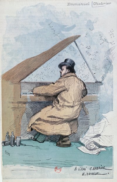 Coloured Engraving of Emmanuel Chabrier by Jean Baptiste Edouard Detaille