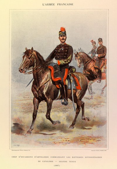 Types and Uniforms of the French Army by Captain Jules Richard, Illustrated by Edouard Detaille: Chief of Artillery Squadron Commanding the Divisional Cavalry Batteries in Large Dress in 1887, Private Collection by Jean Baptiste Edouard Detaille