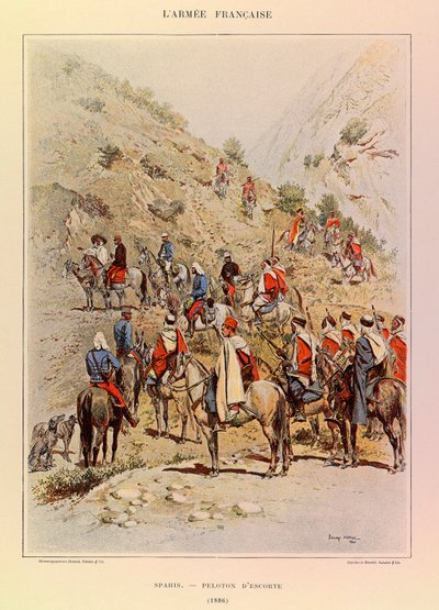 Types and Uniforms of the French Army of Captain Jules Richard, Illustrated by Edouard Detaille: Spahis; Escort Platoon in 1886 by Jean Baptiste Edouard Detaille