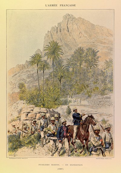 Types and Uniforms of the French Armee of Captain Jules Richard, illustrated by Edouard Detaille: Fusiliers Marins on Expedition in 1887 by Jean Baptiste Edouard Detaille