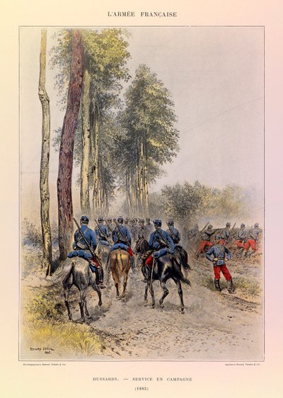 Types and Uniforms of the French Armee of Captain Jules Richard, illustrated by Edouard Detaille: Hussards; Field Service 1885 by Jean Baptiste Edouard Detaille