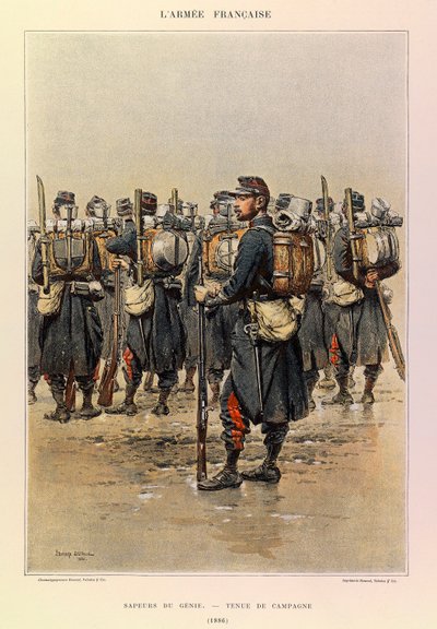 Types and Uniforms of the French Army by Captain Jules Richard, Illustrated by Edouard Detaille: Sapper of the Engineers in Field Dress in 1886 by Jean Baptiste Edouard Detaille