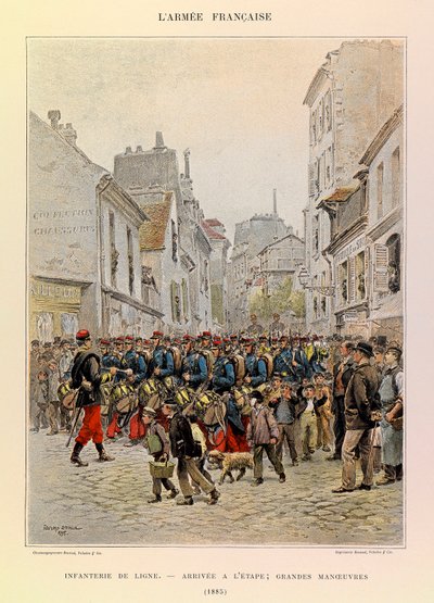 Types and Uniforms of the French Army by Captain Jules Richard, Illustrated by Edouard Detaille: Line Infantry: Arrival at the Stage During the Major Manoeuvres in 1885 by Jean Baptiste Edouard Detaille