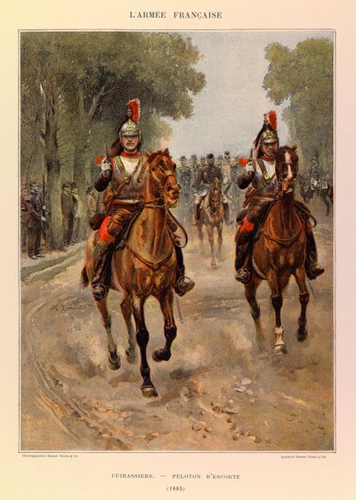Types and Uniforms of the French Army of Captain Jules Richard, Illustrated by Edouard Detaille: Cuirassiers; Escort Platoon in 1885 by Jean Baptiste Edouard Detaille