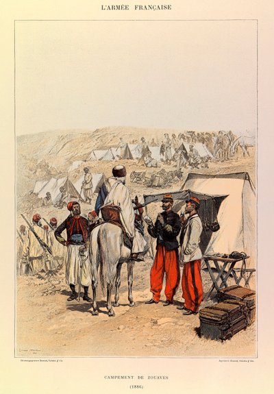 Types and Uniforms of the French Army by Captain Jules Richard, Illustrated by Edouard Detaille: Camp of Zouaves in 1886, Private Collection by Jean Baptiste Edouard Detaille