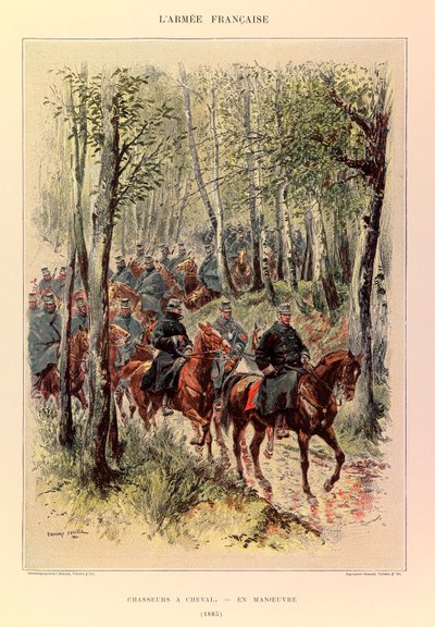Types and Uniforms of the French Army by Captain Jules Richard, Illustrated by Edouard Detaille: Horse Hunters in Maneuver in 1885, Private Collection by Jean Baptiste Edouard Detaille
