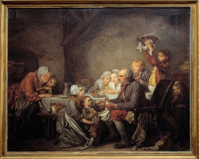 The Kings Cake. A Family Sharing the Cake at the Epiphany Feast. Painting by Jean Baptiste Greuze (1725-1805) 1774. Montpellier, Musee Fabre by Jean Baptiste Greuze