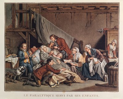The Paralytic Man Helped by his Children, engraved by Alix by Jean Baptiste Greuze