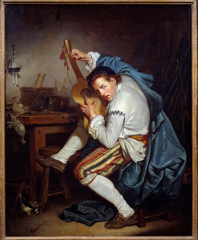 The guitarist, or a bird who, on return from hunting, tunes his guitar by Jean Baptiste Greuze