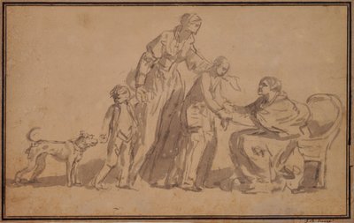 Two children and mother welcomed by an old nurse by Jean Baptiste Greuze