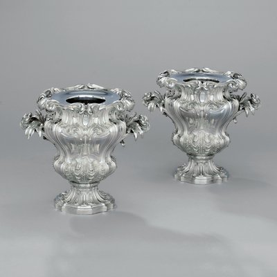 A Pair of Urn-Shaped Wine Coolers with Foliate Scrolls and Bullrush Handles, c.1880 by Jean Baptiste Gustave Odiot