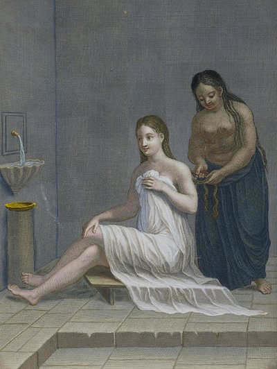 Turkish Girl, Having Her Hair Braided in the Baths, 18th Century by Jean Baptiste Haussard