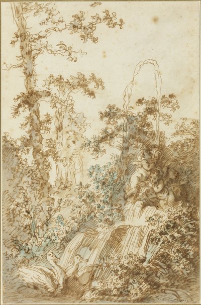 Capriccio with Fountain and Frolicking Swans by Jean Baptiste Huet