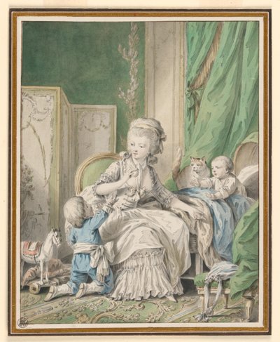 Mother and Two Children in a Boudoir by Jean Baptiste Huet