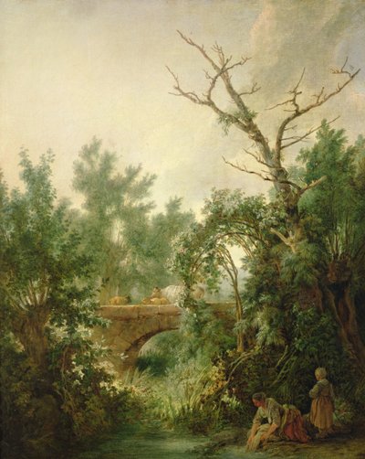 Peasant Woman Washing Clothes near a Bridge by Jean Baptiste Huet