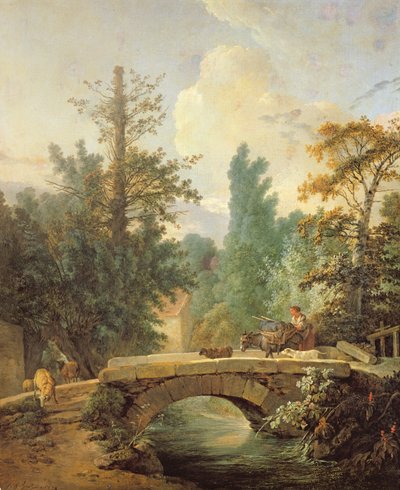 Peasant and her Donkey Crossing a Bridge, 1775 by Jean Baptiste Huet