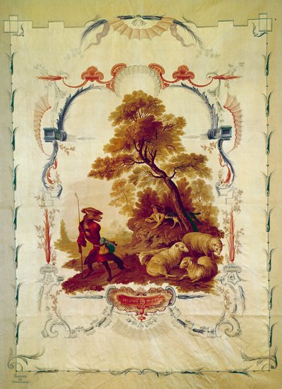 The Wolf Became Shepherd. Illustration for the fable by Jean de La Fontaine. Tapestry by Jean Baptiste Huet made at the Beauvais manufactures. 18th century Paris, national furniture by Jean Baptiste Huet